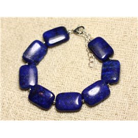 Bracelet Silver 925 and Stone - Lapis Lazuli Rectangles 18mm 