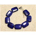 Bracelet Argent 925 et Pierre - Lapis Lazuli Rectangles 18mm 
