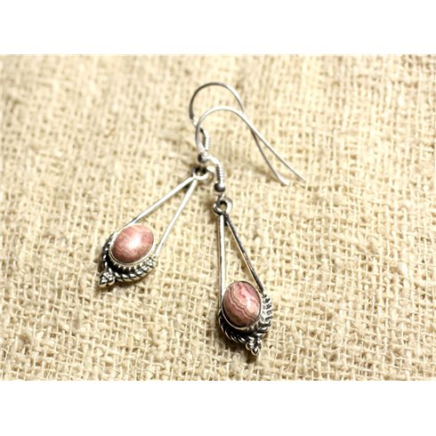 BO212 - Boucles d'Oreilles Argent 925 30mm - Rhodochrosite Ovales 9x7mm 