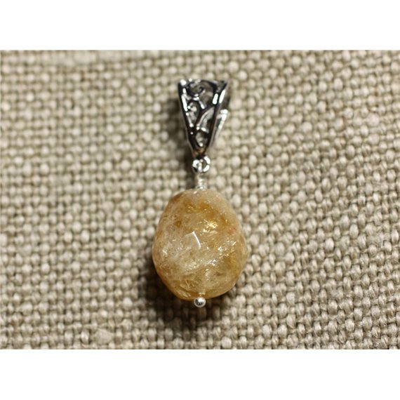 Collier Pendentif Pierre - Citrine Olive Facettée 18mm N5 