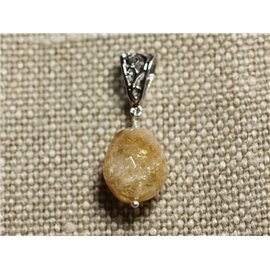 Stone Pendant Necklace - Faceted Olive Citrine 18mm N5 