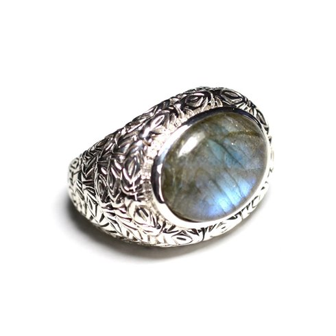 n114 - Bague Argent 925 et Pierre - Labradorite Ovale 16x12mm 