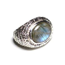 n114 - 925 Silver and Stone Ring - Labradorite Oval 16x12mm 