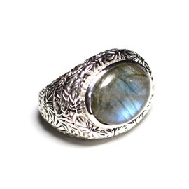 n114 - Anello in argento 925 e pietra - Labradorite ovale 16x12mm 