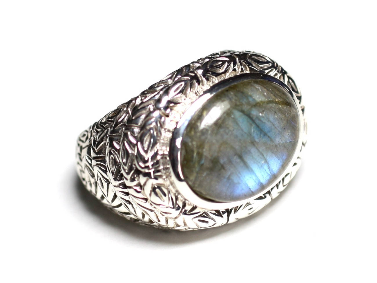 n114 - Bague Argent 925 et Pierre - Labradorite Ovale 16x12mm 
