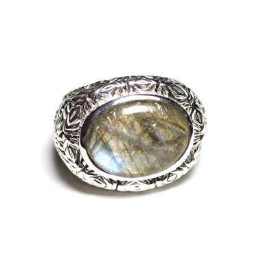 n114 - Bague Argent 925 et Pierre - Labradorite Ovale 16x12mm 