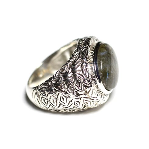 n114 - Bague Argent 925 et Pierre - Labradorite Ovale 16x12mm