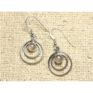 BO202 - Boucles d'Oreilles Argent 925 Cercles 19mm Quartz Rose 