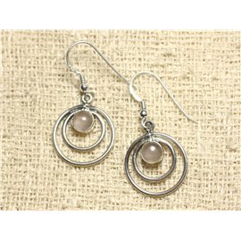 BO202 - Silver 925 Circles 19mm Rose Quartz Earrings 