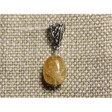 Collier Pendentif Pierre - Citrine Olive Facettée 16mm N4 