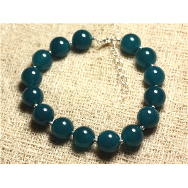 Bracelet Argent 925 et Pierre - Jade Bleu Vert 10mm 