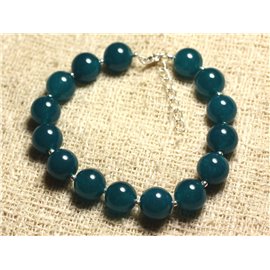 Bracelet 925 Silver and Stone - Blue Green Jade 10mm 