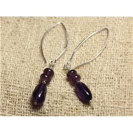 Pendientes Plata 925 Ganchos 40mm - Aceitunas Amatista 13x7mm 