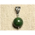 Pendentif Pierre semi précieuse et Rhodium - Pyrite Verte 16mm 