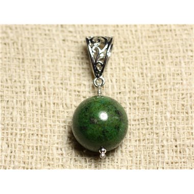 Pendentif Pierre semi précieuse et Rhodium - Pyrite Verte 16mm 