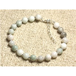 Pulsera de Plata 925 y Piedra - Jade Blanco y Verde Almendra 6mm