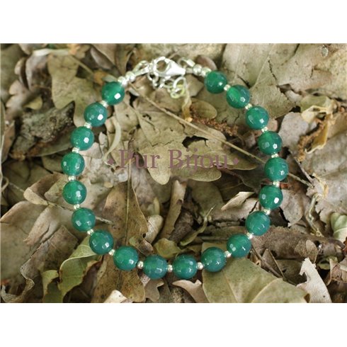 Bracelet Argent 925 et Pierre Semi Précieuse - Onyx Vert 