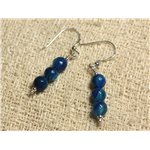 Boucles d'Oreilles Argent 925 - Agate bleue Facettée 6mm 