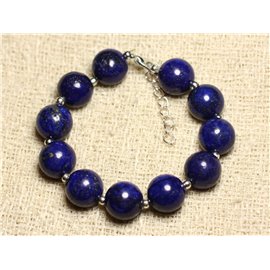 Armband Zilver 925 en Steen - Lapis Lazuli Ballen 12mm 