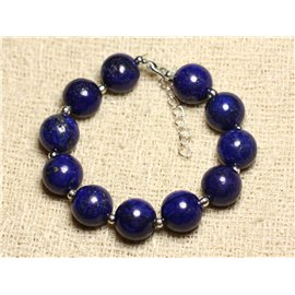Bracelet Silver 925 and Stone - Lapis Lazuli Balls 12mm 