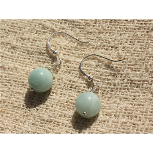 Boucles d'Oreilles Argent 925 - Amazonite 10mm 