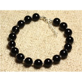 Pulsera Plata 925 y piedra semipreciosa - Ágata Negra 8mm