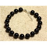 Bracelet Argent 925 et Pierre semi précieuse - Agate Noire 8mm