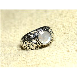 N112 - 925 Sterling Silver Arabesque Filigree Ring - Faceted Round Moonstone 8mm 