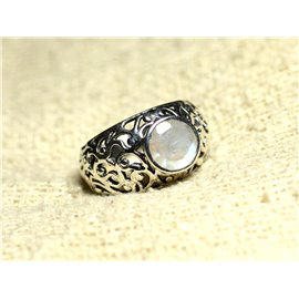 N112 - Anello in filigrana arabesco in argento sterling 925 - Pietra di luna rotonda sfaccettata 8 mm 