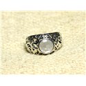 N112 - Bague Argent 925 Filigrane Arabesques - Pierre de Lune Rond Facetté 8mm 