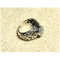 N112 - Bague Argent 925 Filigrane Arabesques - Pierre de Lune Rond Facetté 8mm 