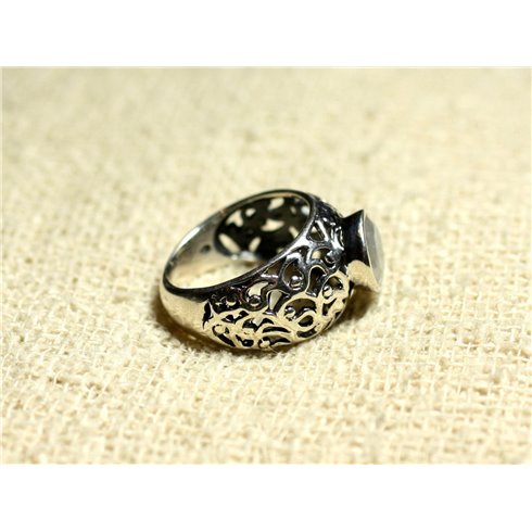 N112 - Bague Argent 925 Filigrane Arabesques - Pierre de Lune Rond Facetté 8mm 