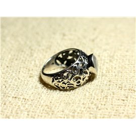 N112 - Bague Argent 925 Filigrane Arabesques - Pierre de Lune Rond Facetté 8mm 