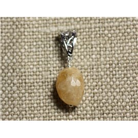 Stone Pendant Necklace - Faceted Olive Citrine 18mm N3 