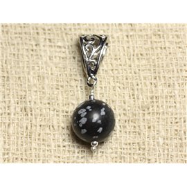 Semi Precious Stone Pendant - Snowflake Obsidian 12mm 