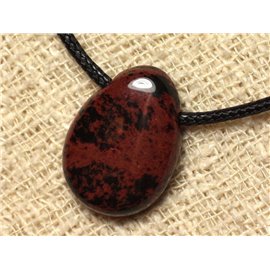 Stone Pendant Necklace - Obsidian Mahogany Drop 25mm