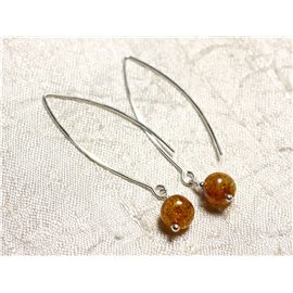 Long hooks 925 silver earrings with natural amber 8-9mm 