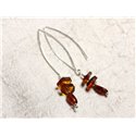 Boucles d'oreilles argent 925 Longs crochets et Ambre naturelle 8-9mm 