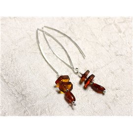 Boucles d'oreilles argent 925 Longs crochets et Ambre naturelle 8-9mm  Boucles d'oreilles argent 925 Longs crochets et Ambre naturelle 8-9mm