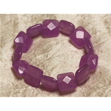 Bracelet Pierre semi précieuse - Jade Violet Rose Carrés Facettés 14mm