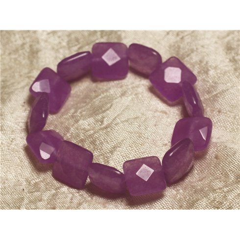 Bracelet Pierre semi précieuse - Jade Violet Rose Carrés Facettés 14mm