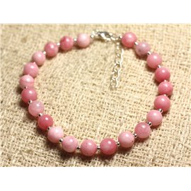 925 Silver and Stone Bracelet - Pink Jade 6mm 