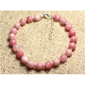 925 Zilver en stenen armband - Roze Jade 6 mm 