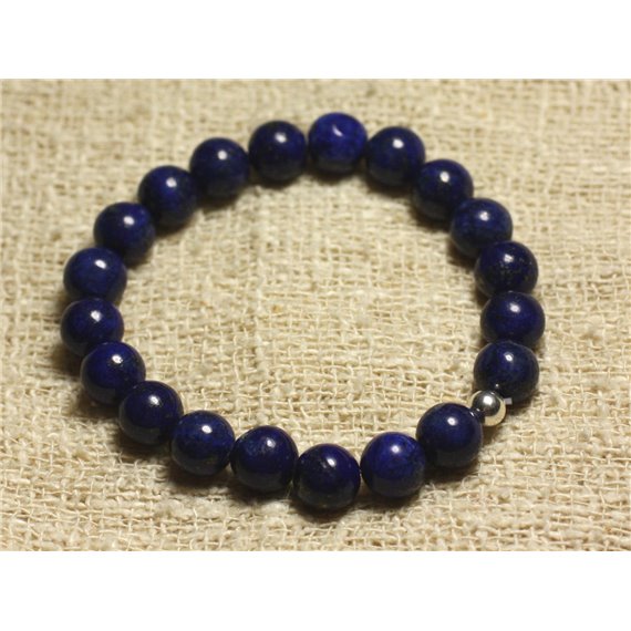 Bracelet Argent 925 et Perles de Pierre Lapis Lazuli 8mm 