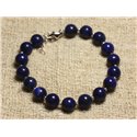 Bracelet Argent 925 et Perles de Pierre Lapis Lazuli 8mm 