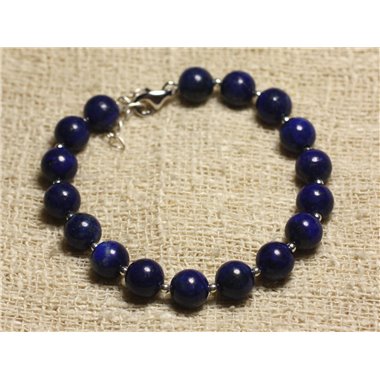 Bracelet Argent 925 et Perles de Pierre Lapis Lazuli 8mm 