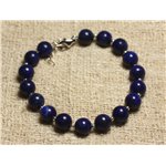 Bracelet Argent 925 et Perles de Pierre Lapis Lazuli 8mm 