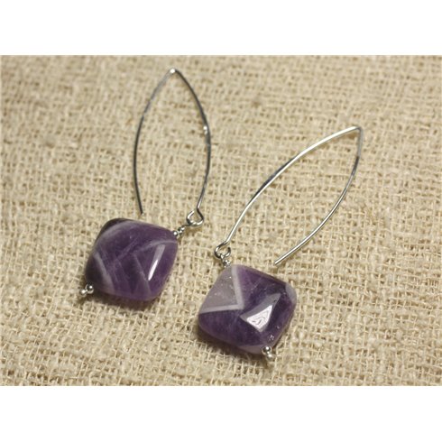 Boucles d'Oreilles Argent 925 - Améthyste Losanges 19x16mm 