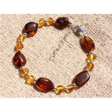 Bracelet Argent 925 et Ambre Baltique - Miel et Cognac 4-14mm
