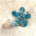 N113 - Bague Argent massif 925 et Pierre - Topaze Bleue Fleur 15mm 